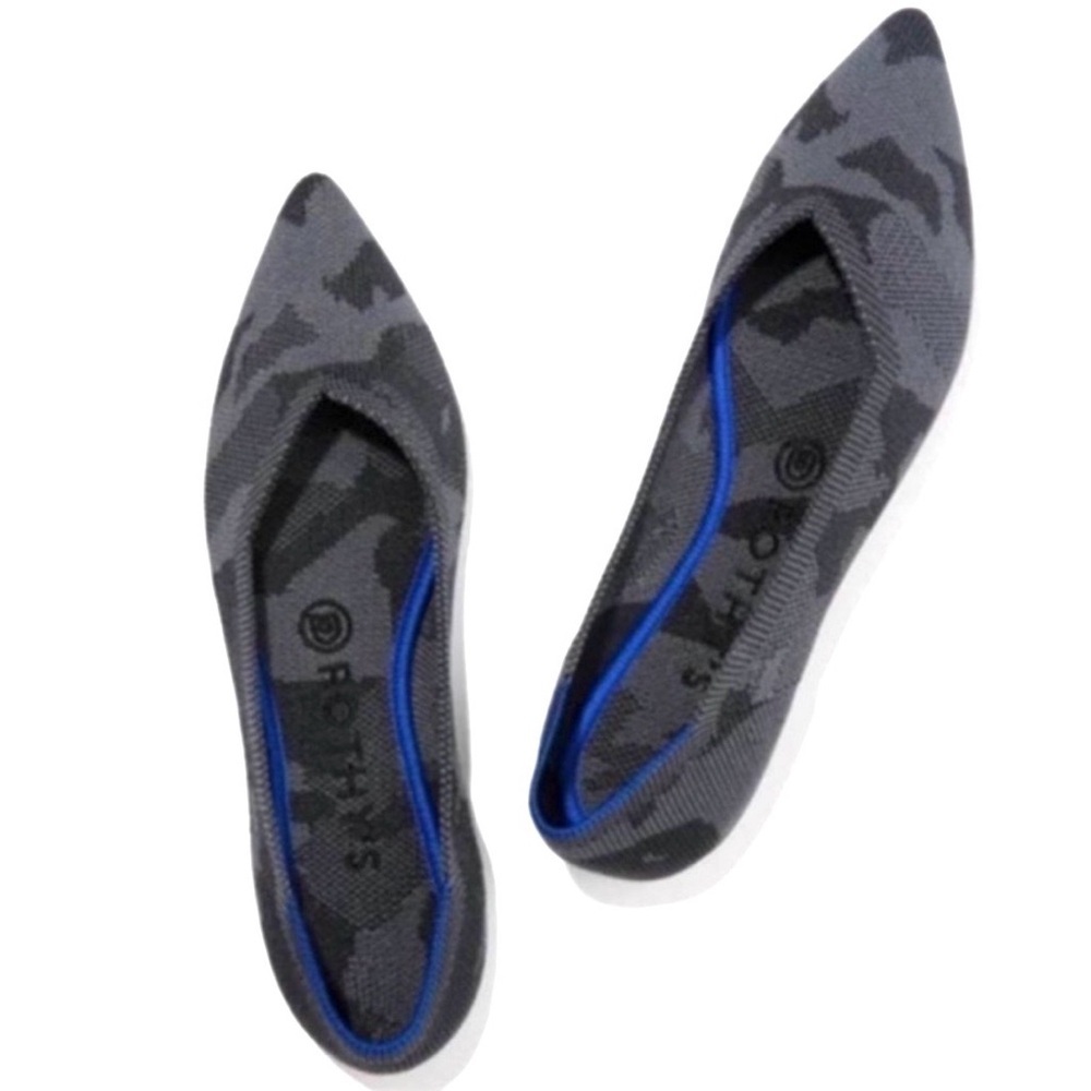 ROTHY’S, Women’s Pointed Toe Gray Camo Slip on Ballet Shoes in Size 9.5,Like New